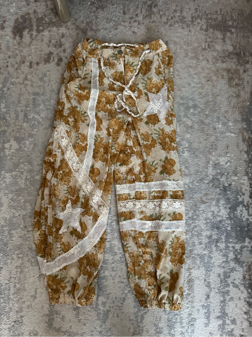 POL Boho Floral Lace-Trim Harem Pants - Mustard Floral